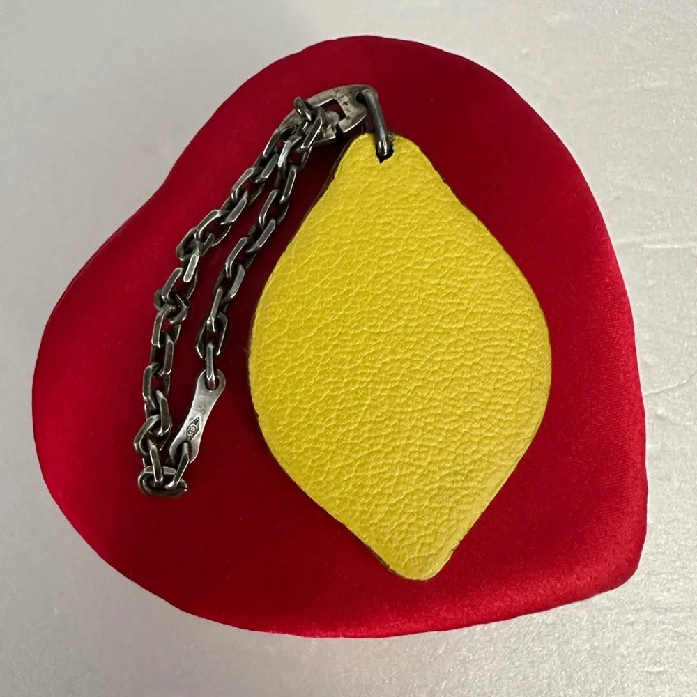 HERMES Lemon Leather Bag Charm Yellow READ - Picture 7 of 16